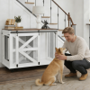 47.2" Mobile Dog Crate with Flip-Top Feeding Door, Dual-Access & 5 Caster System (2 Locking), Side Hooks - Multi-Functional Pet Kennel