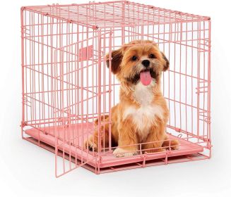 24-Inch Pink Fashion iCrate for Small Breeds, 12-20 lbs, Single Door Folding Dog Crate with Divider Panel