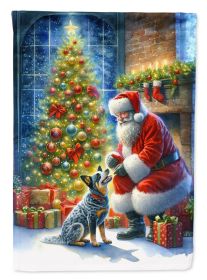 Australian Cattle Dog and Santa Claus House Flag Large Porch Sleeve Pole Decorative Outside Yard Banner Artwork Wall Hanging, Polyester, House Si