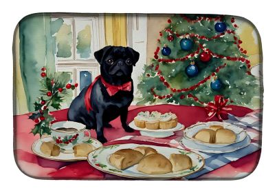 Pug Christmas Cookies Dish Drying Mat Absorbent Dish Drying Mat Pad for Kitchen Counter Dish Drainer Mat for Countertop, 14 x 21", Multicolor