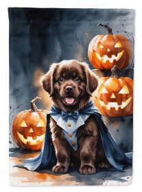 Chocolate Newfoundland Puppy Halloween House Flag Large Porch Sleeve Pole Decorative Outside Yard Banner Artwork Wall Hanging, Polyester, House S