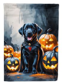 Black Labrador Retriever Puppy Halloween House Flag Large Porch Sleeve Pole Decorative Outside Yard Banner Artwork Wall Hanging, Polyester, House