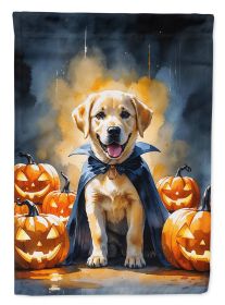 Yellow Labrador Retriever Puppy Halloween House Flag Large Porch Sleeve Pole Decorative Outside Yard Banner Artwork Wall Hanging, Polyester