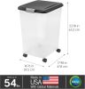 Airtight Dog Food Storage Container, Up to 54 lbs, Attachable Wheels, For Dog Cat Bird and Other Pet Food Storage Bin, Keep Fresh, Translucent Body