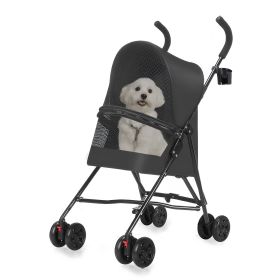 Pet Stroller for Small Dogs Cats with Mesh Ventilation, Lightweight Foldable Design, Cup Holder, Black
