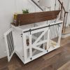 47.2" Mobile Dog Crate with Flip-Top Feeding Door, Dual-Access & 5 Caster System (2 Locking), Side Hooks - Multi-Functional Pet Kennel
