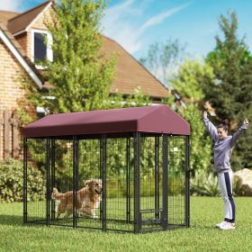 Outdoor Dog Kennel with Rotating Bowl Holders, Walk-in Pet Playpen with Waterproof Cover, 8' x 4' x 6', Red (Color: Red)