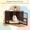 35.5 Inch Wooden Dog Kennel End Table with  3-Position Dog Bowl Rack Storage Side Table for Pets